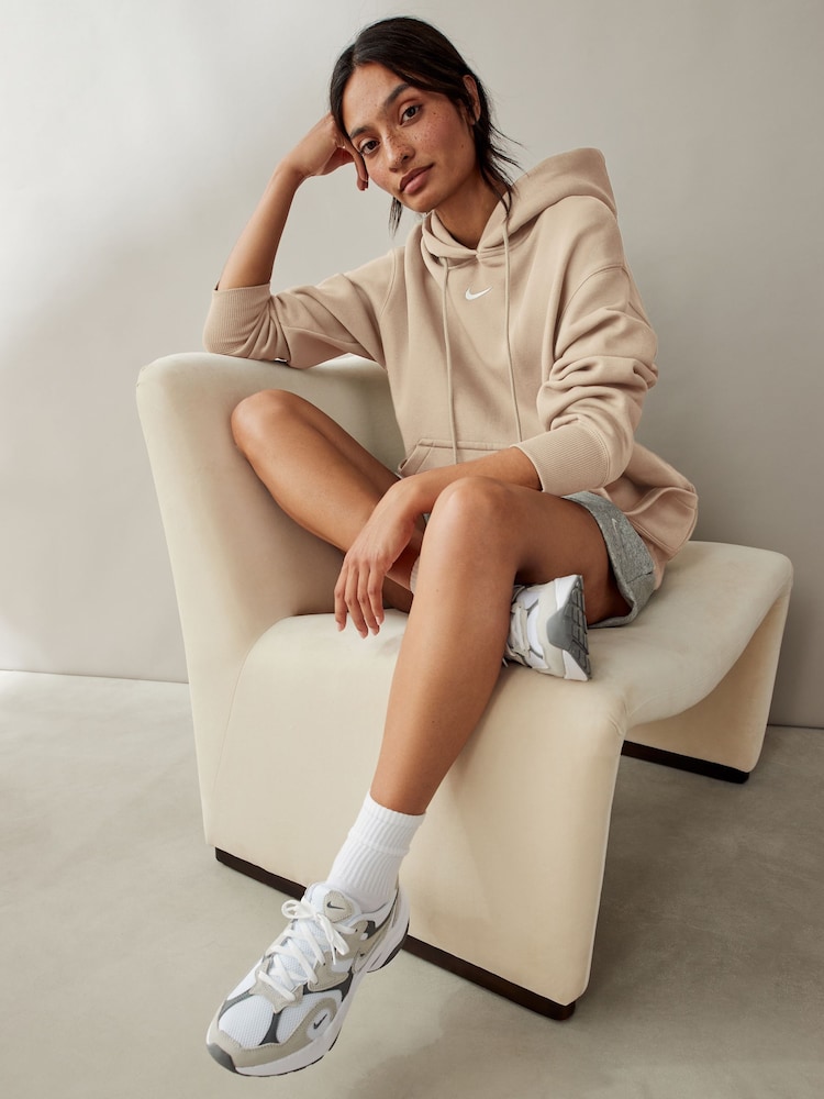 Nike Beige Oversized Sportswear Phoenix Fleece Mini Swoosh Pullover Hoodie - Image 1 of 9