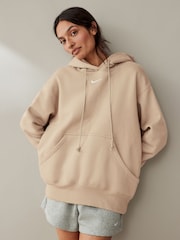 Nike Beige Oversized Sportswear Phoenix Fleece Mini Swoosh Pullover Hoodie - Image 2 of 9