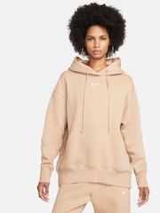 Nike Beige Oversized Sportswear Phoenix Fleece Mini Swoosh Pullover Hoodie - Image 3 of 9