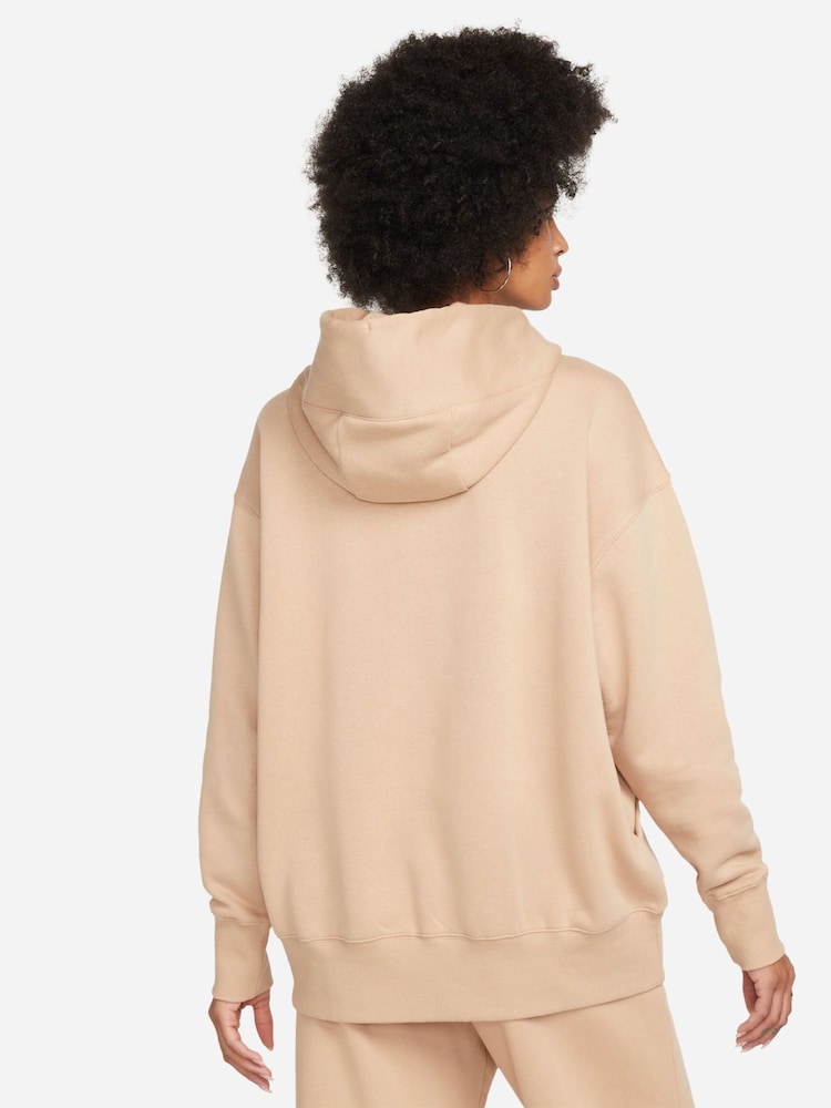 Nike Beige Oversized Sportswear Phoenix Fleece Mini Swoosh Pullover Hoodie - Image 4 of 9