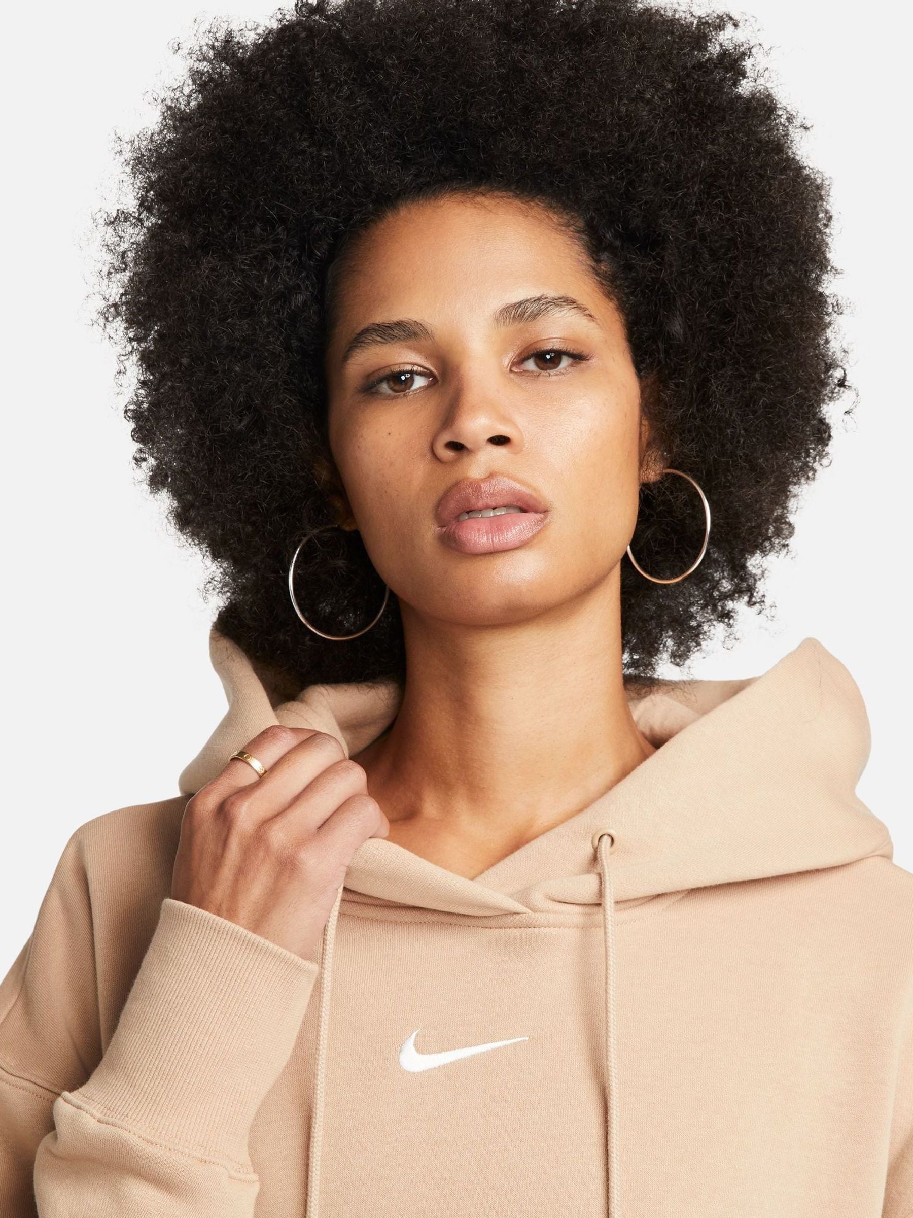Buy Nike Beige Sportswear Phoenix Fleece Oversized Mini Swoosh Pullover Hoodie from Next Luxembourg