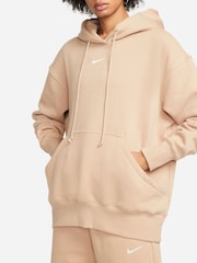 Nike Beige Oversized Sportswear Phoenix Fleece Mini Swoosh Pullover Hoodie - Image 6 of 9