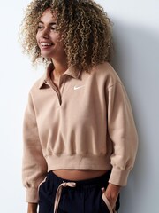 Nike Beige Mini Swoosh Polo Top - Image 1 of 2