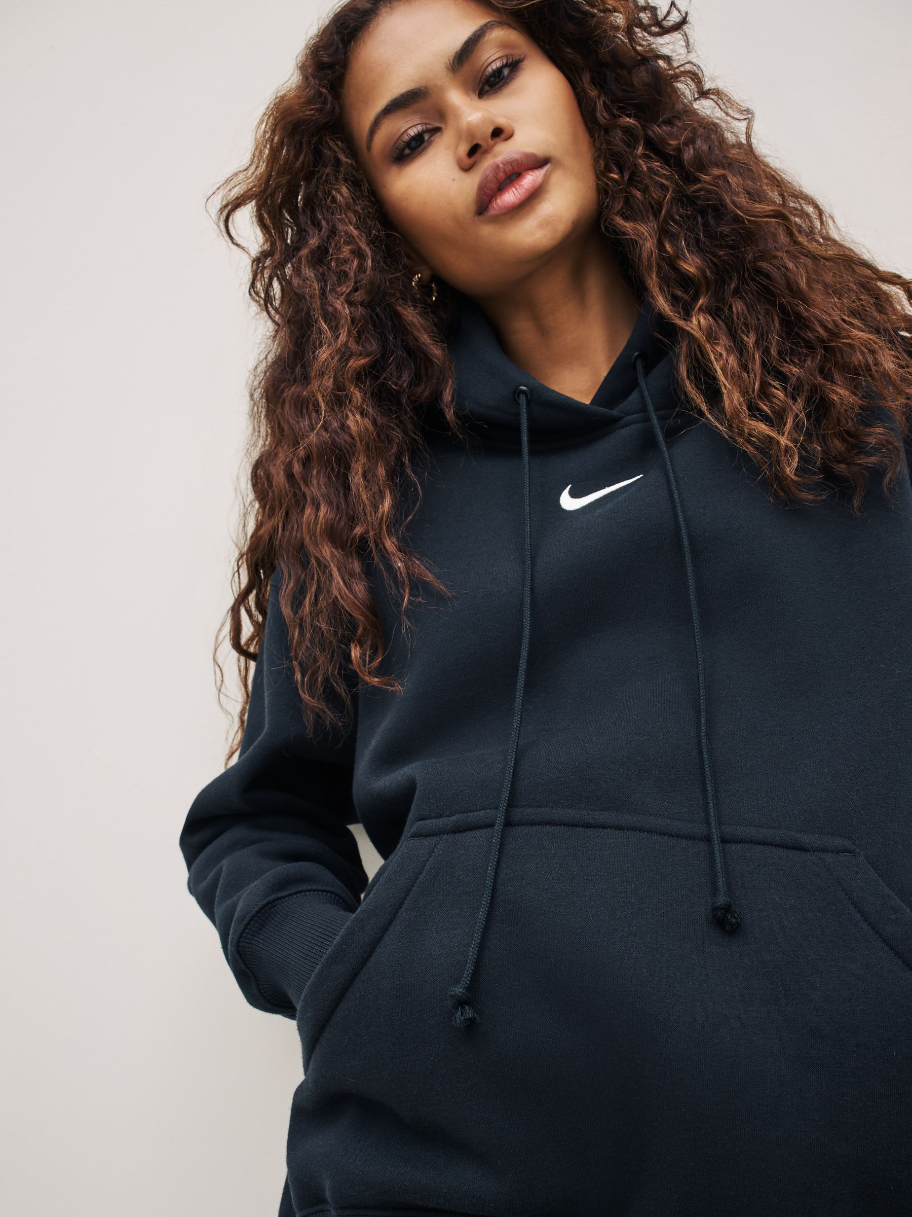 Nike Black Sportswear Phoenix Fleece Oversized Mini Swoosh Pullover Hoodie