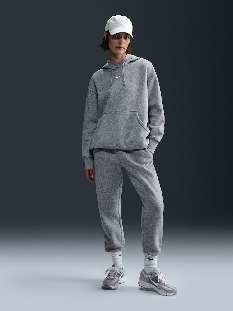 Nike Dark Grey Heather Oversized Sportswear Phoenix Fleece Mini Swoosh Pullover Hoodie - Image 1 of 5