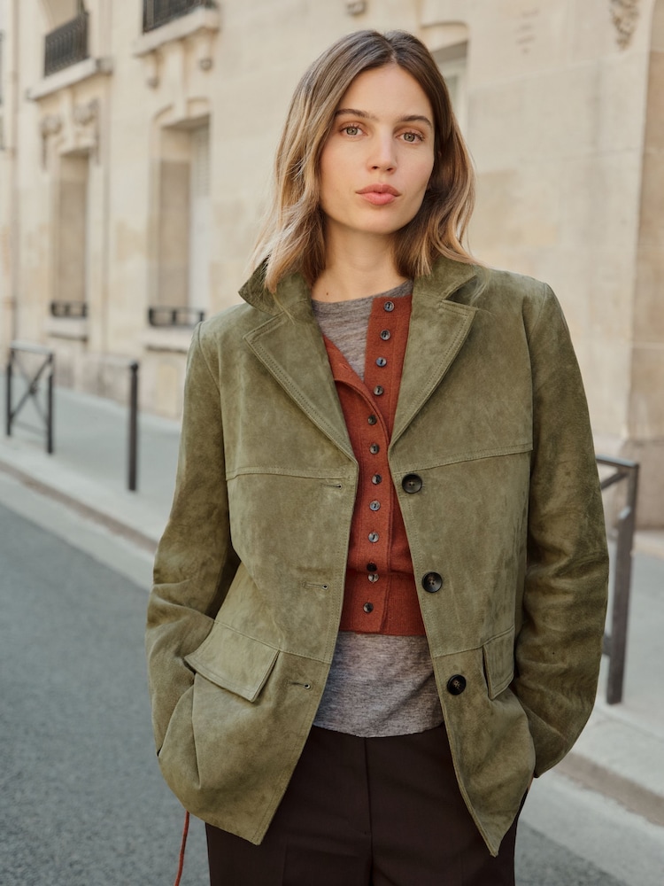 BHOEM Olive Green Real Suede Straight Jacket - Image 1 of 5 BHOEM Olive Green Real Suede Straight Jacket - Image 1 of 5