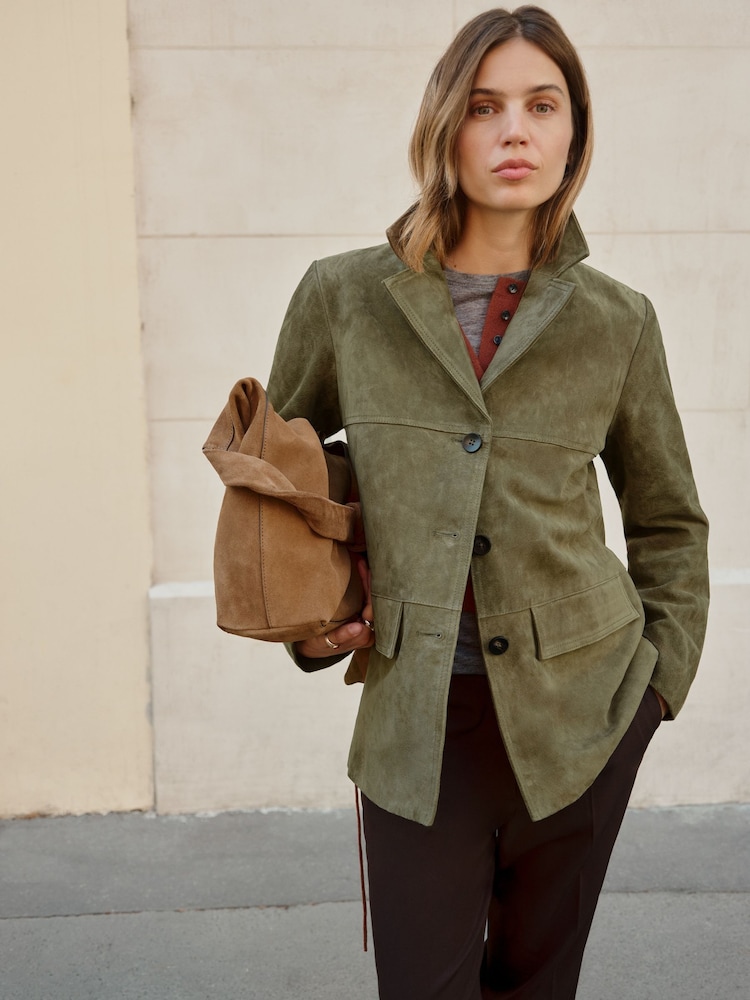 BHOEM Olive Green Real Suede Straight Jacket - Image 5 of 5 BHOEM Olive Green Real Suede Straight Jacket - Image 5 of 5