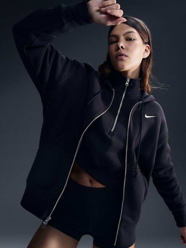 Nike Black Oversized Mini Phoenix Fleece Swoosh Full Zip Hoodie - Image 4 of 7