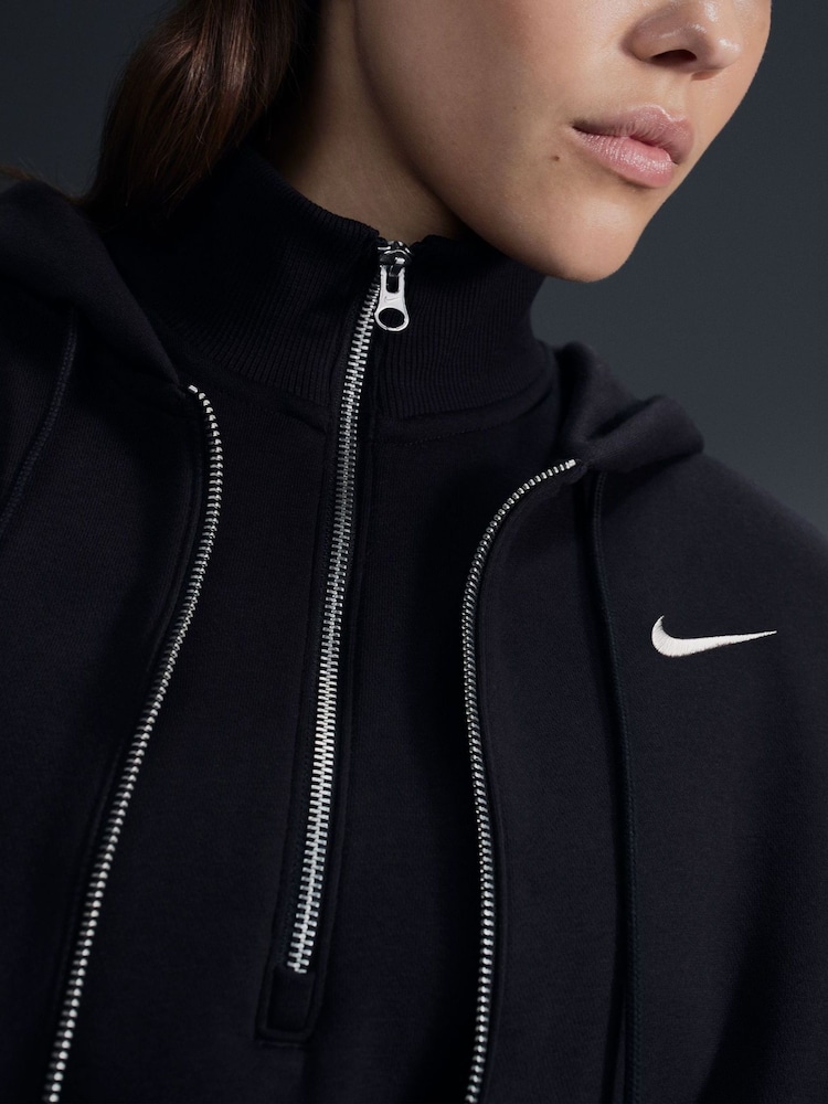 Nike Black Oversized Mini Phoenix Fleece Swoosh Full Zip Hoodie - Image 6 of 7