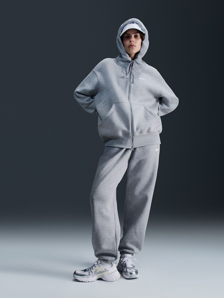 Nike Dark Grey Heather Oversized Mini Phoenix Fleece Swoosh Full Zip Hoodie - Image 1 of 1