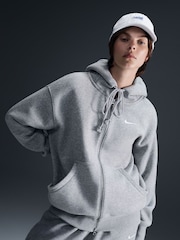 Nike Dark Grey Heather Oversized Mini Phoenix Fleece Swoosh Full Zip Hoodie - Image 4 of 10