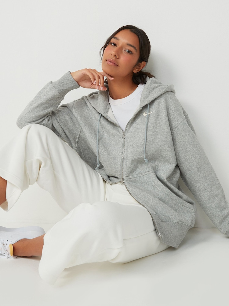 Nike Dark Grey Heather Oversized Mini Phoenix Fleece Swoosh Full Zip Hoodie - Image 6 of 10