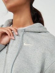 Nike Dark Grey Heather Oversized Mini Phoenix Fleece Swoosh Full Zip Hoodie - Image 8 of 10