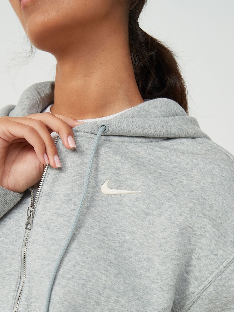 Nike Dark Grey Heather Oversized Mini Phoenix Fleece Swoosh Full Zip Hoodie - Image 8 of 10