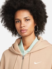 Nike Beige Oversized Phoenix Fleece Mini Swoosh Full Zip Hoodie - Image 3 of 8
