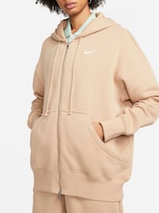 Nike Beige Oversized Phoenix Fleece Mini Swoosh Full Zip Hoodie - Image 4 of 8