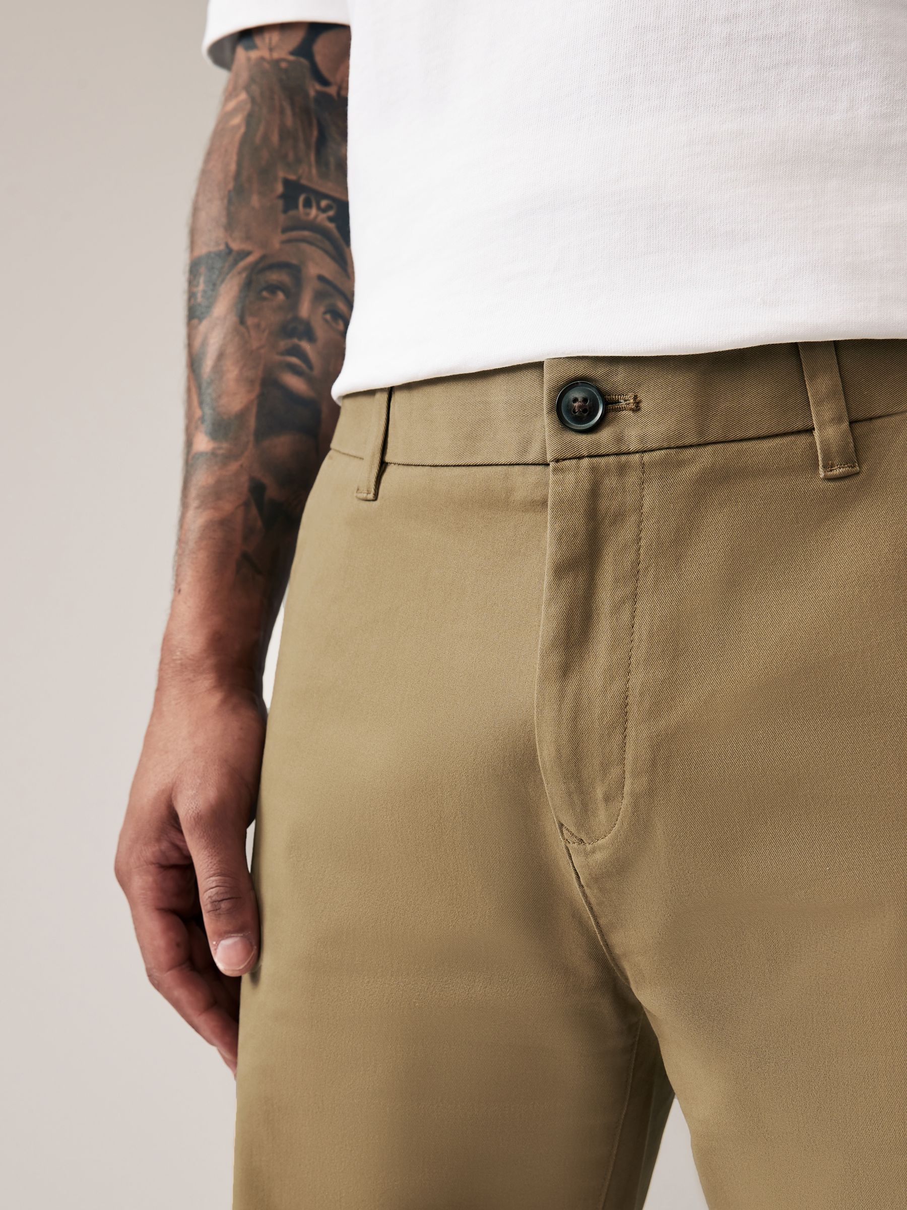 Buy Tan Light Straight Fit Stretch Chinos Trousers from the