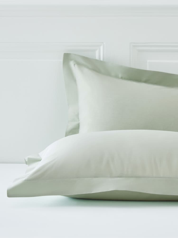 Set of 2 Green Pale Sage Cotton Rich Pillowcases - Image 1 of 2