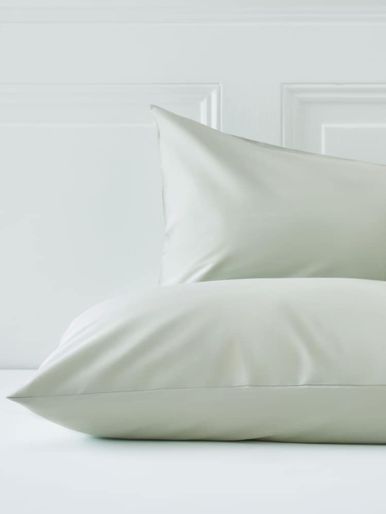 Set of 2 Green Pale Sage Cotton Rich Pillowcases - Image 2 of 2
