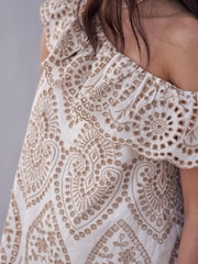 Another Sunday Green One Shoulder Ruffle 100% Cotton Blouse With Broderie - Image 3 of 6