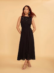 Another Sunday Midi Dress With Broderie Cut-Out In Black - Image 1 of 6