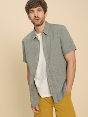 White Stuff Green Pembroke Short Sleeve 100% Linen Shirt - Image 1 of 6