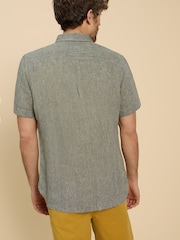 White Stuff Green Pembroke Short Sleeve 100% Linen Shirt - Image 2 of 6