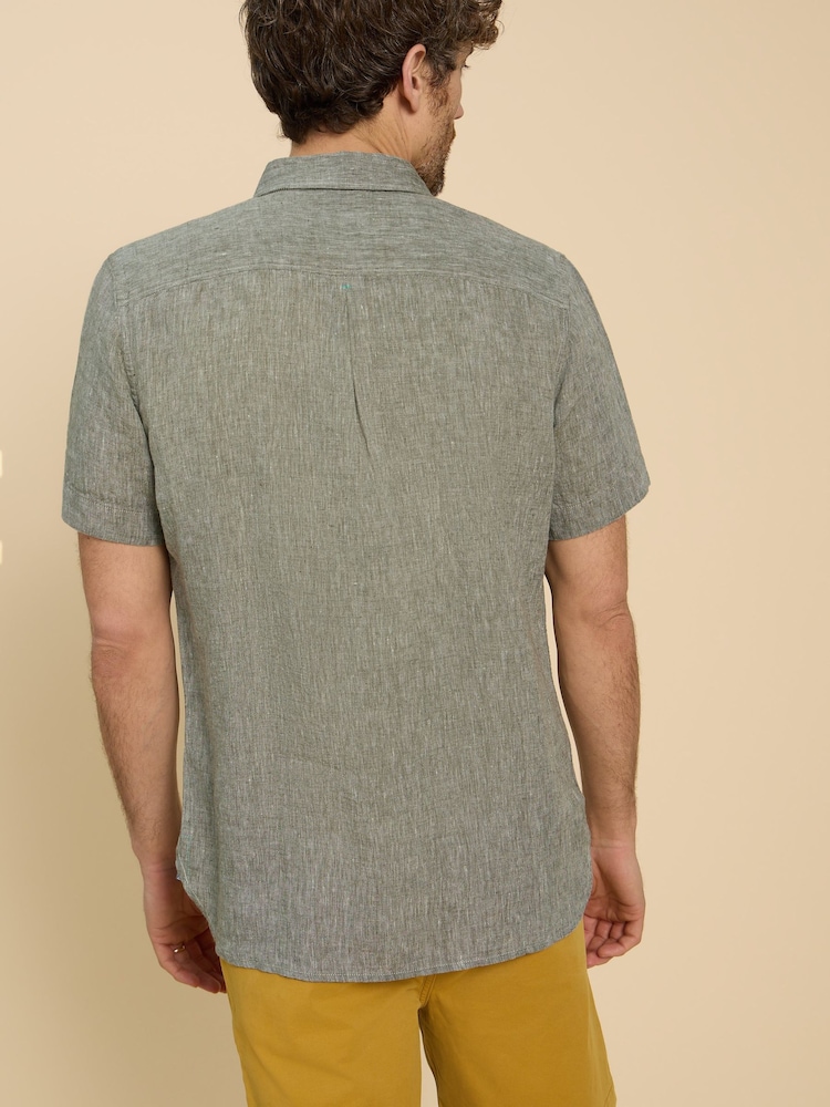 White Stuff Green Pembroke Short Sleeve 100% Linen Shirt - Image 2 of 6