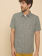 White Stuff Green Pembroke Short Sleeve 100% Linen Shirt - Image 3 of 6