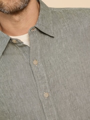 White Stuff Green Pembroke Short Sleeve 100% Linen Shirt - Image 4 of 6