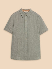 White Stuff Green Pembroke Short Sleeve 100% Linen Shirt - Image 5 of 6