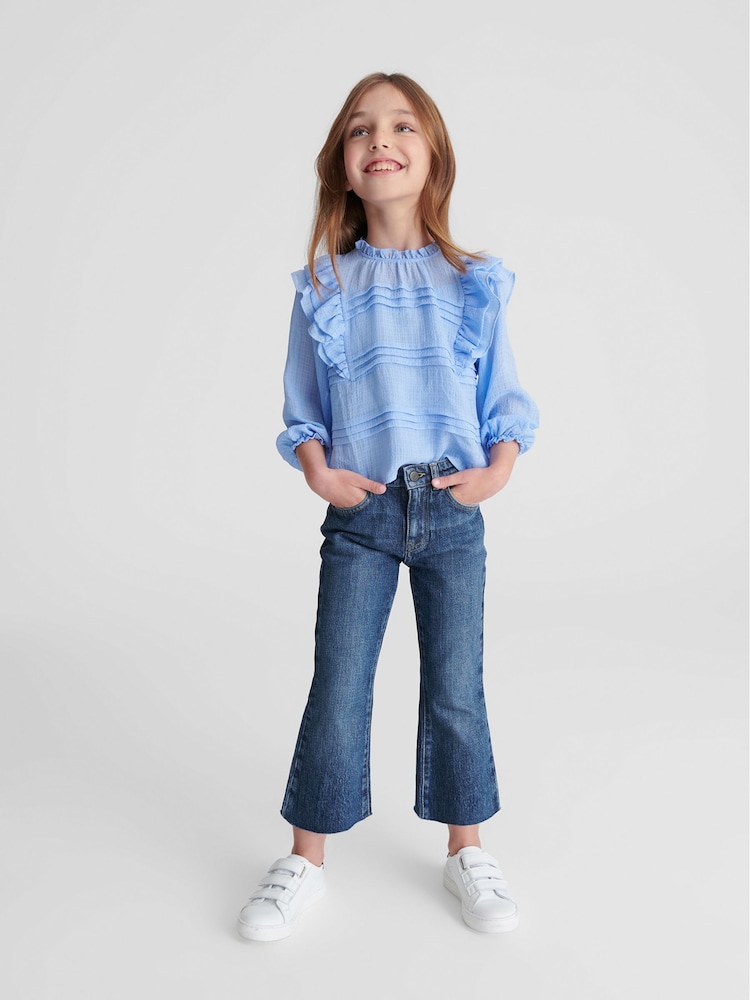 Reiss Mid Blue Febe Jr Kick Flared Jeans - Image 1 of 6