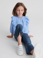 Reiss Mid Blue Febe Jr Kick Flared Jeans - Image 3 of 6