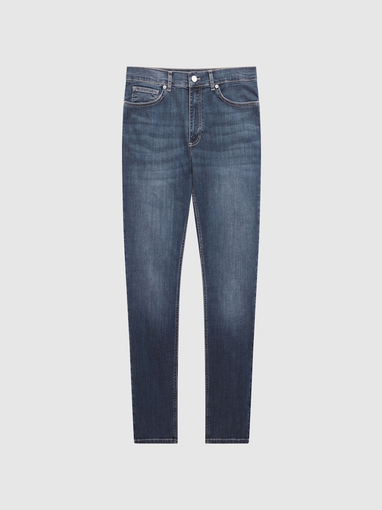 Reiss Washed Indigo James Jersey Slim Fit Washed Jeans - Image 2 of 7