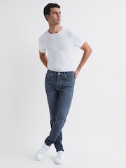 Reiss Washed Indigo James Jersey Slim Fit Washed Jeans - Image 3 of 7