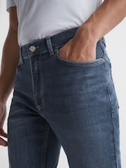 Reiss Washed Indigo James Jersey Slim Fit Washed Jeans - Image 4 of 7
