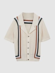 Reiss Stone Smithy Junior Cuban Collar Striped Textured Shirt - Image 2 of 5