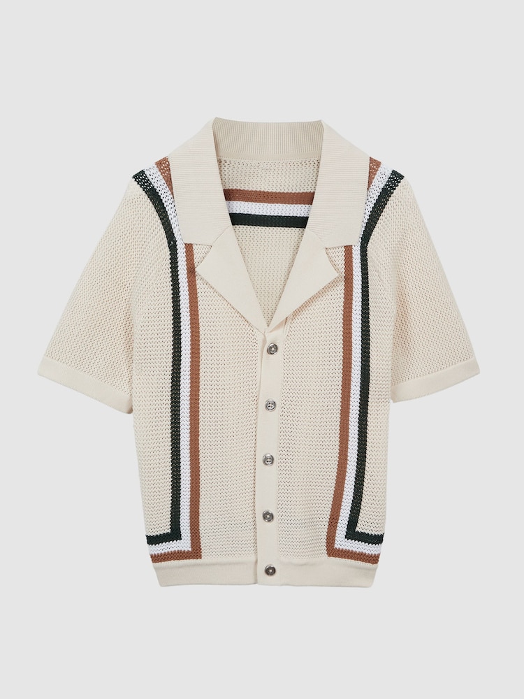 Reiss Stone Smithy Junior Cuban Collar Striped Textured Shirt - Image 2 of 5