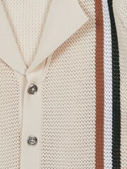 Reiss Stone Smithy Junior Cuban Collar Striped Textured Shirt - Image 5 of 5