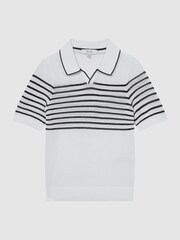 Reiss White/Navy Admiral Open Collar Striped Polo T-shirt - Image 2 of 8