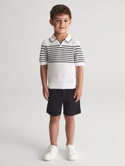 Reiss White/Navy Admiral Open Collar Striped Polo T-shirt - Image 3 of 8