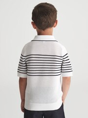 Reiss White/Navy Admiral Open Collar Striped Polo T-shirt - Image 5 of 8