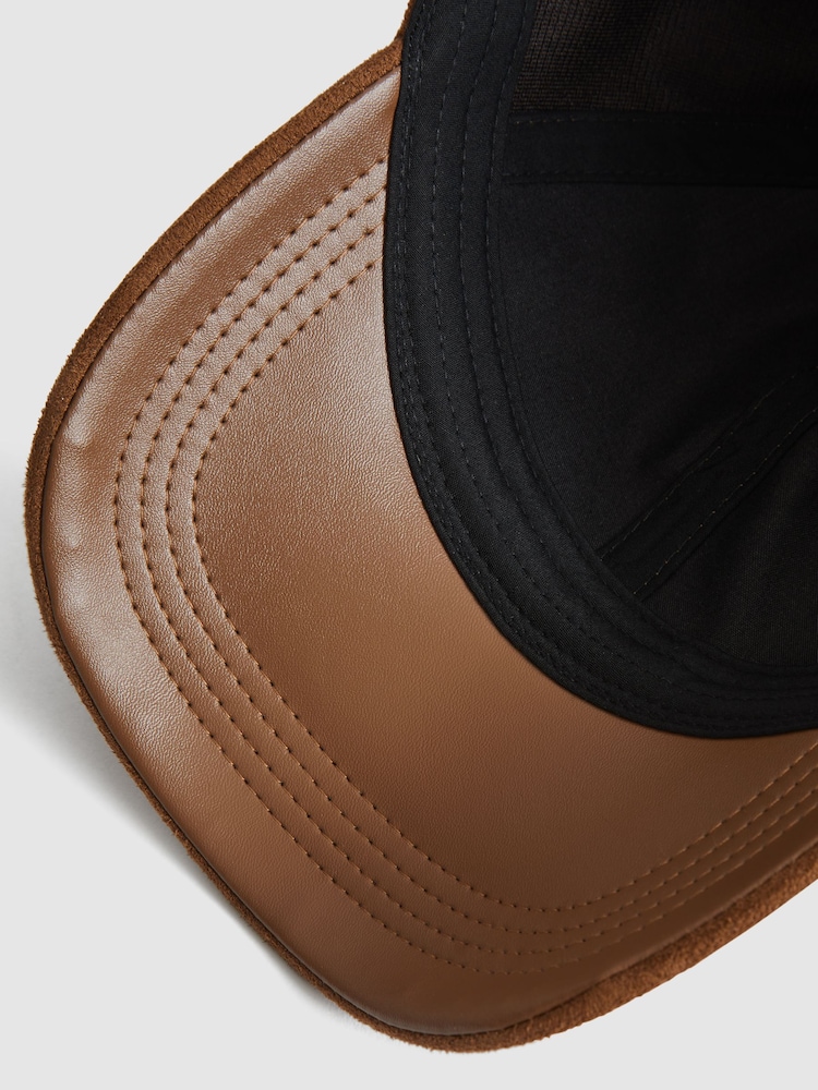 Reiss Tobacco Stewie Suedette Leather Baseball Cap - Image 5 of 5