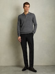 Reiss Mid Grey Melange Trafford Merino Wool Polo Shirt - Image 1 of 7