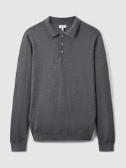Reiss Mid Grey Melange Trafford Merino Wool Polo Shirt - Image 2 of 7
