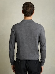 Reiss Mid Grey Melange Trafford Merino Wool Polo Shirt - Image 4 of 7