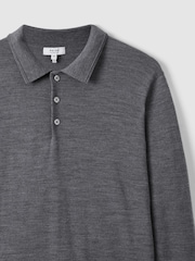 Reiss Mid Grey Melange Trafford Merino Wool Polo Shirt - Image 5 of 7