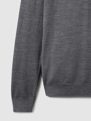 Reiss Mid Grey Melange Trafford Merino Wool Polo Shirt - Image 6 of 7