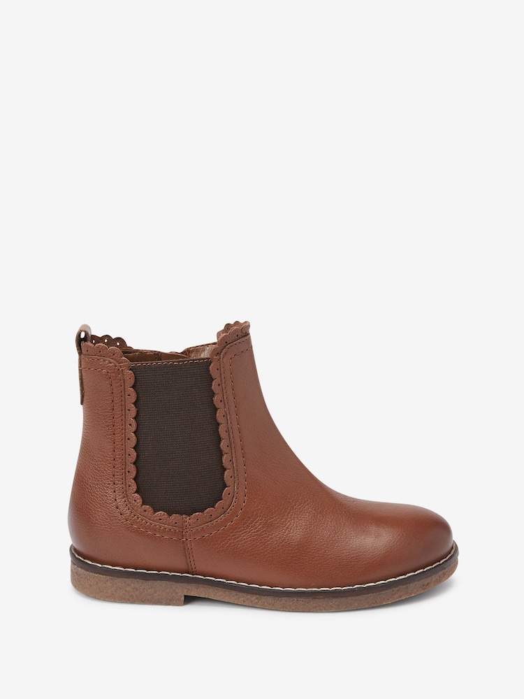 Tan Brown Leather Scallop Premium Chelsea Boots - Image 1 of 4