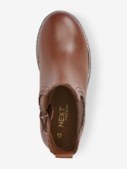 Tan Brown Leather Scallop Premium Chelsea Boots - Image 3 of 4
